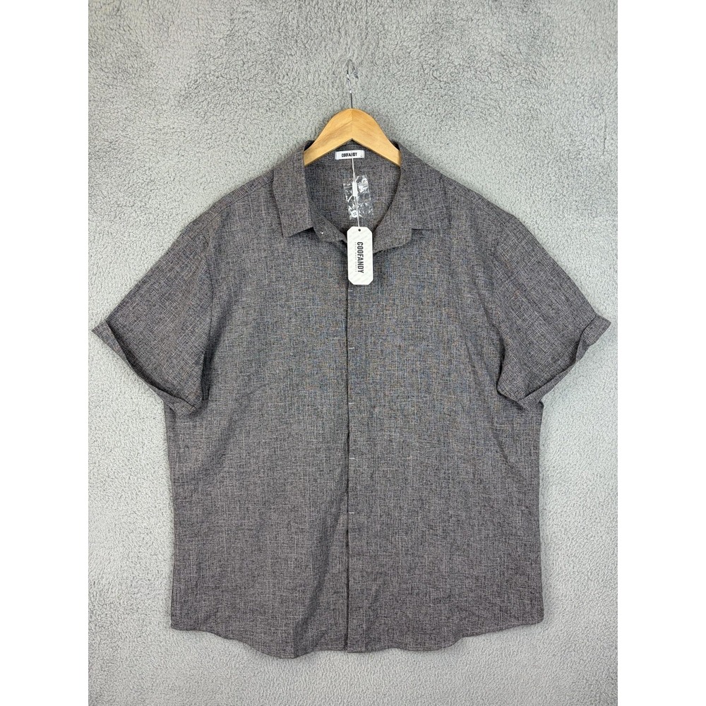 Coofandy Mens XL Gray Rayon Linen Blend Short Sleeve Button Up Casual Shirt NEW